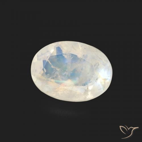 Pedra da Lua Arco-Íris Branco azulado Natural 1.10ct, oval, Transparente