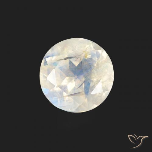 0.47ct Natural Branco azulado Pedra da Lua Arco-Íris, Redondo, Transparente