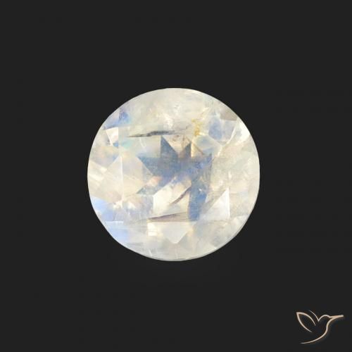 Pedra da Lua Arco-Íris Branco azulado Natural 0.47ct, Redondo, Transparente