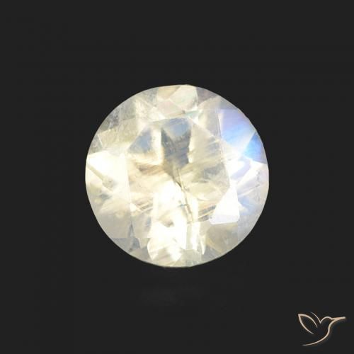 0.49ct Natural Branco azulado Pedra da Lua Arco-Íris, Redondo, Transparente