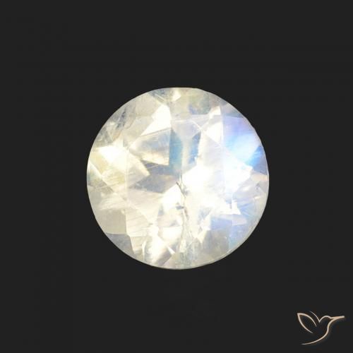 Pedra da Lua Arco-Íris Branco azulado Natural 0.49ct, Redondo, Transparente