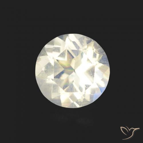 Pedra da Lua Arco-íris Branco azulado Natural 0,48ct, Corte Redondo, Transparente