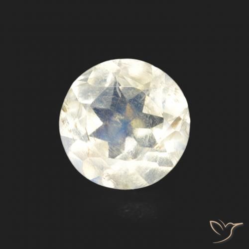 0.66ct Natural Branco azulado Pedra da Lua Arco-Íris, Redondo, Transparente