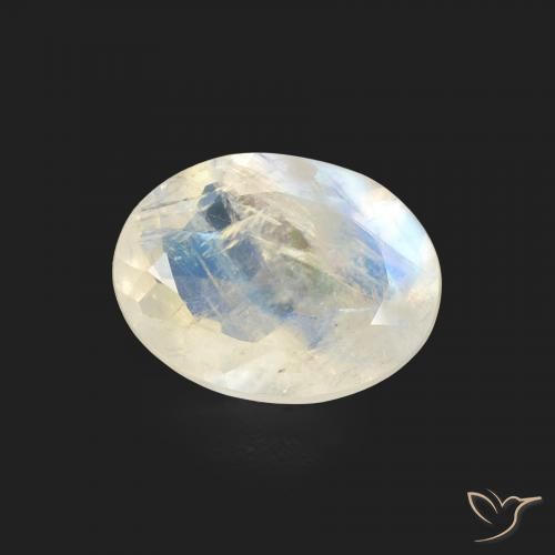 Pedra da Lua Arco-Íris Branco azulado Natural 1.15ct, oval, Transparente