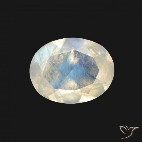 1.28ct Natural Branco azulado Pedra da Lua Arco-Íris, oval, Transparente