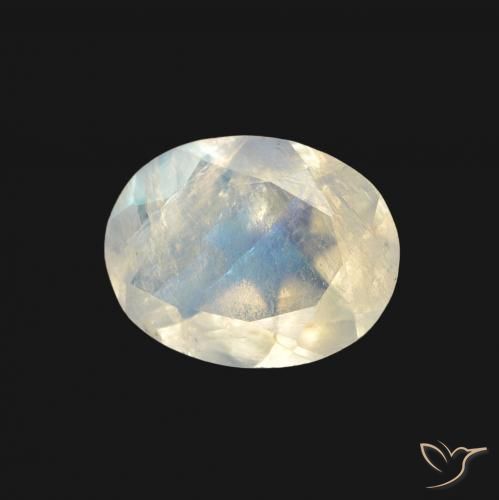 Pedra da Lua Arco-Íris Branco azulado Natural 1.28ct, oval, Transparente