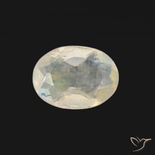 0.97ct Natural Branco azulado Pedra da Lua Arco-Íris, oval, Transparente