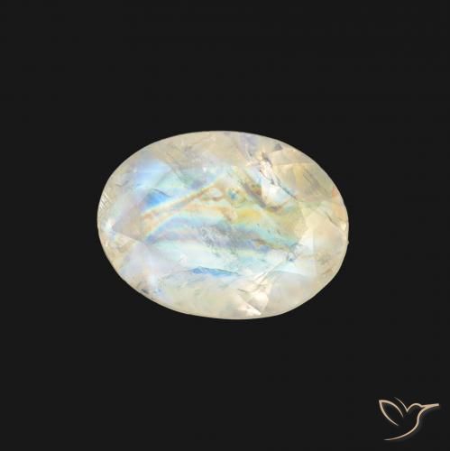 Pedra da Lua Arco-Íris Branco azulado Natural 1.11ct, oval, Transparente