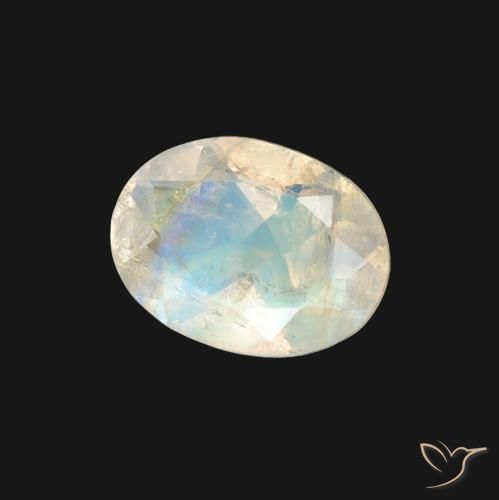 Pedra da Lua Arco-Íris Branco azulado Natural 1.16ct, oval, Transparente
