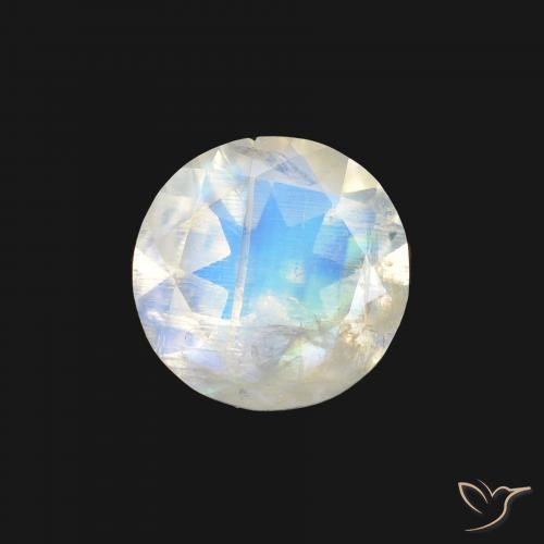 1.04ct Natural Branco azulado Pedra da Lua Arco-Íris, Redondo, Transparente