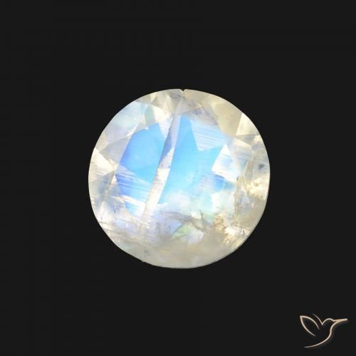 Pedra da Lua Arco-Íris Branco azulado Natural 1.04ct, Redondo, Transparente