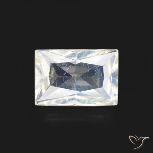 0.48ct Natural Branco azulado Pedra da Lua Arco-Íris, baguete, Transparente
