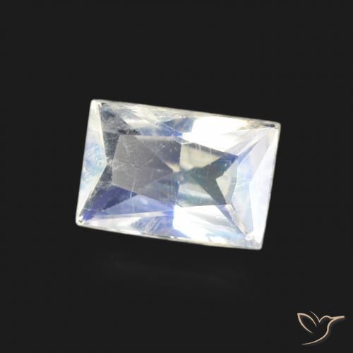 Pedra da Lua Arco-Íris Branco azulado Natural 0.48ct, baguete, Transparente