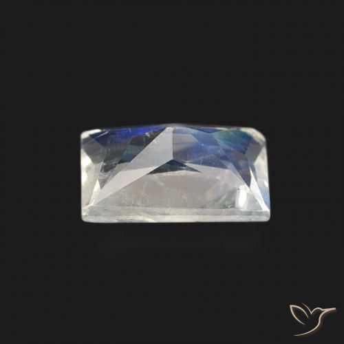 Pedra da Lua Arco-Íris Branco azulado Natural 0.48ct, baguete, Transparente
