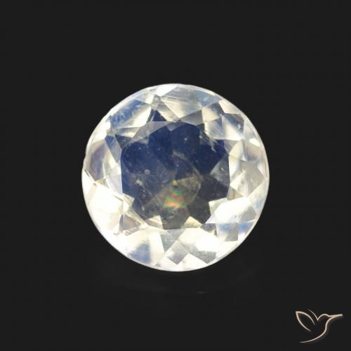 0.54ct Natural Branco azulado Pedra da Lua Arco-Íris, Redondo, Transparente