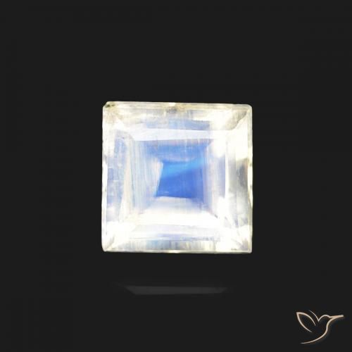 0.33ct Natural Branco azulado Pedra da Lua Arco-Íris, Quadrado, Transparente
