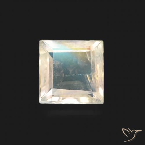 0.50ct Natural Branco azulado Pedra da Lua Arco-Íris, Quadrado, Transparente