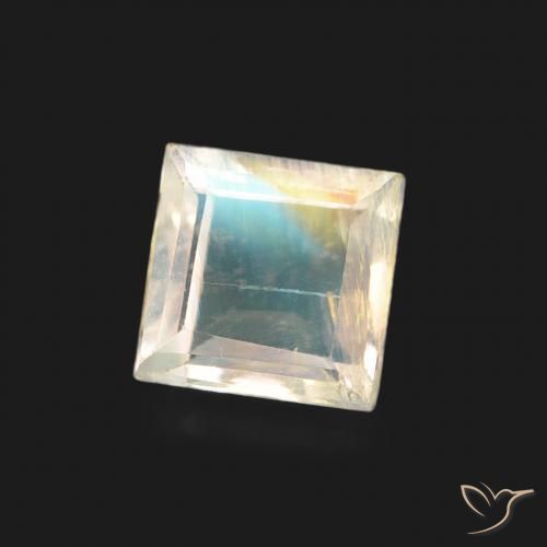 Pedra da Lua Arco-Íris Branco azulado Natural 0.50ct, Quadrado, Transparente
