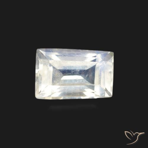0.60ct Natural Branco azulado Pedra da Lua Arco-Íris, baguete, Transparente