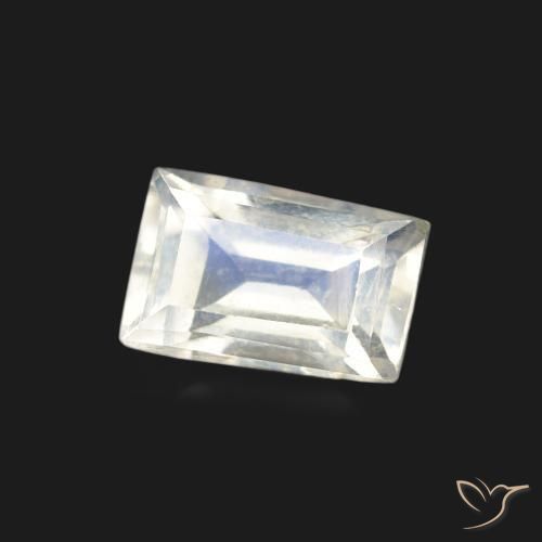 Pedra da Lua Arco-Íris Branco azulado Natural 0.60ct, baguete, Transparente