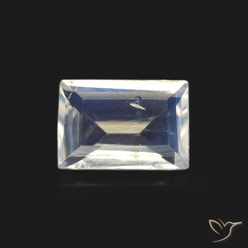 0.44ct Natural Branco azulado Pedra da Lua Arco-Íris, baguete, Transparente