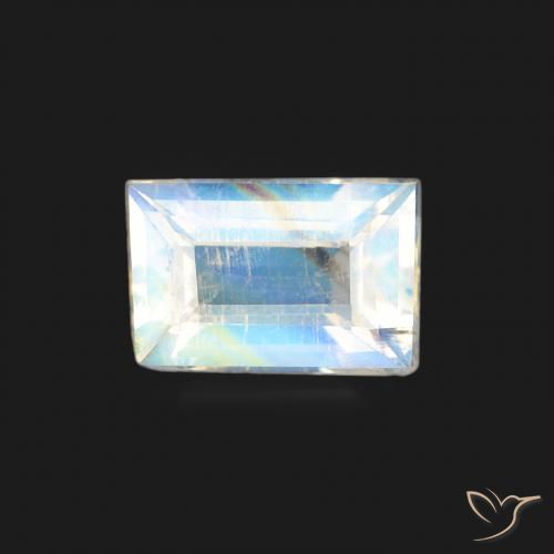 0.47ct Natural Branco azulado Pedra da Lua Arco-Íris, baguete, Transparente