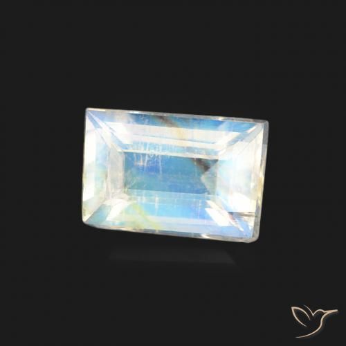 Pedra da Lua Arco-Íris Branco azulado Natural 0.47ct, baguete, Transparente