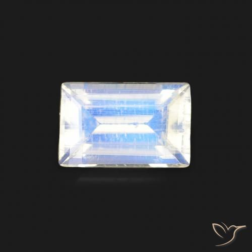 0.47ct Natural Branco azulado Pedra da Lua Arco-Íris, baguete, Transparente