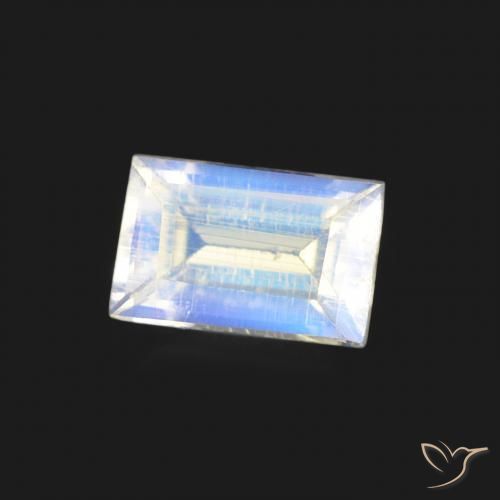 Pedra da Lua Arco-Íris Branco azulado Natural 0.47ct, baguete, Transparente