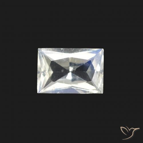 0.47ct Natural Branco azulado Pedra da Lua Arco-Íris, baguete, Transparente