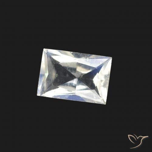 Pedra da Lua Arco-Íris Branco azulado Natural 0.47ct, baguete, Transparente