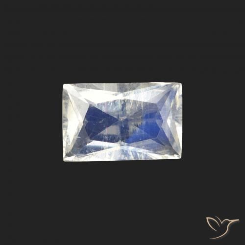 0.50ct Natural Branco azulado Pedra da Lua Arco-Íris, baguete, Transparente