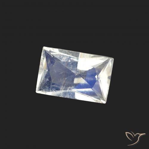 Pedra da Lua Arco-Íris Branco azulado Natural 0.50ct, baguete, Transparente