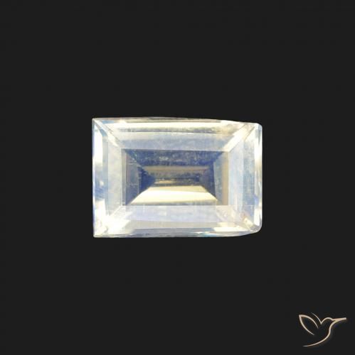 0.82ct Natural Branco azulado Pedra da Lua Arco-Íris, baguete, VS