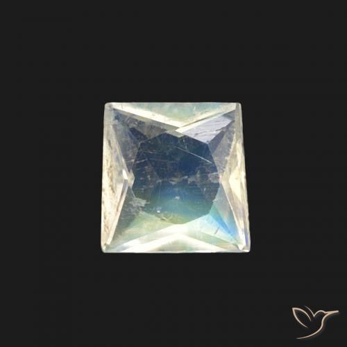 0.27ct Natural Branco azulado Pedra da Lua Arco-Íris, Quadrado, Transparente