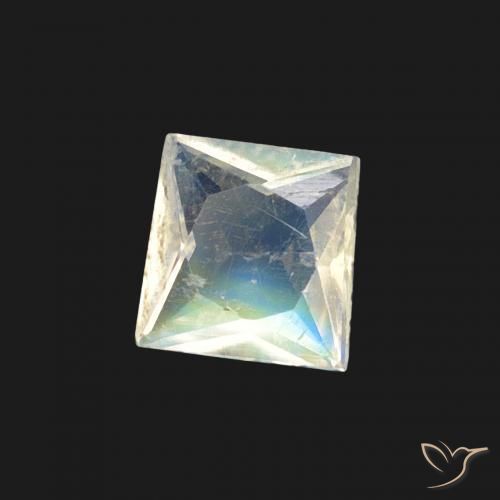 Pedra da Lua Arco-Íris Branco azulado Natural 0.27ct, Quadrado, Transparente
