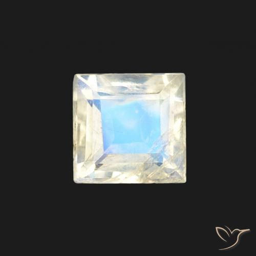 0.35ct Natural Branco azulado Pedra da Lua Arco-Íris, Quadrado, Transparente