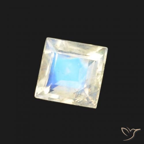Pedra da Lua Arco-Íris Branco azulado Natural 0.35ct, Quadrado, Transparente