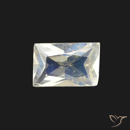 0.39ct Natural Branco azulado Pedra da Lua Arco-Íris, baguete, Transparente