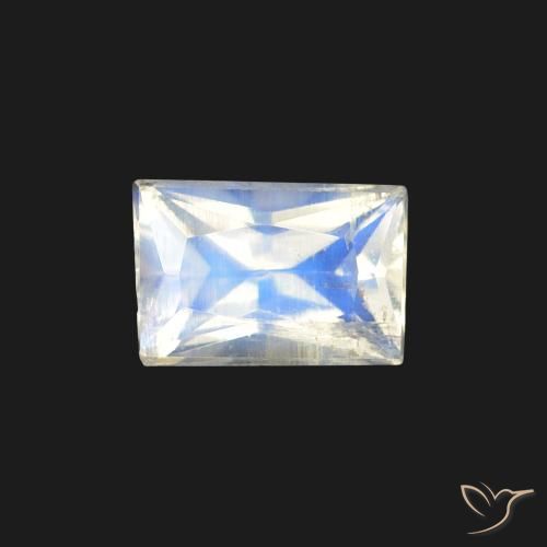 0.47ct Natural Branco azulado Pedra da Lua Arco-Íris, baguete, Transparente