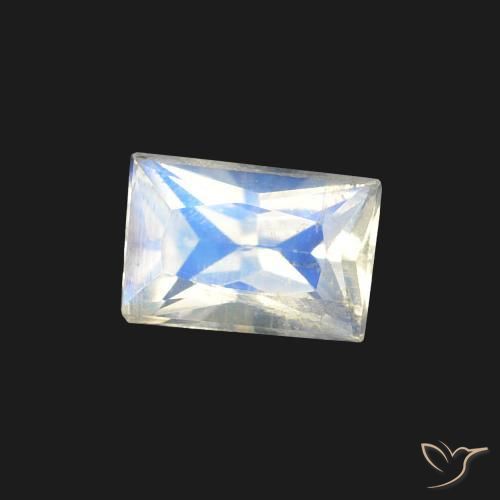 Pedra da Lua Arco-Íris Branco azulado Natural 0.47ct, baguete, Transparente