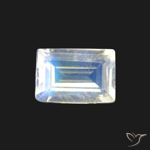 0.48ct Natural Branco azulado Pedra da Lua Arco-Íris, baguete, Transparente
