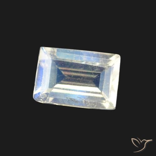 Pedra da Lua Arco-Íris Branco azulado Natural 0.48ct, baguete, Transparente
