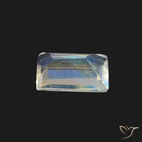 Pedra da Lua Arco-Íris Branco azulado Natural 0.40ct, baguete, Transparente