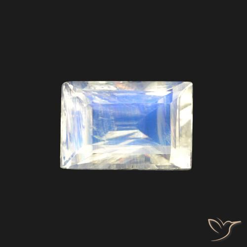 0.56ct Natural Branco azulado Pedra da Lua Arco-Íris, baguete, Transparente