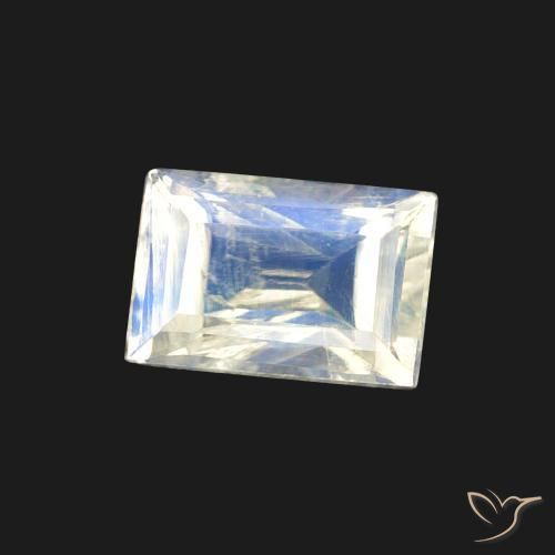 Pedra da Lua Arco-Íris Branco azulado Natural 0.56ct, baguete, Transparente