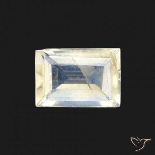0.76ct Natural Branco azulado Pedra da Lua Arco-Íris, baguete, Transparente