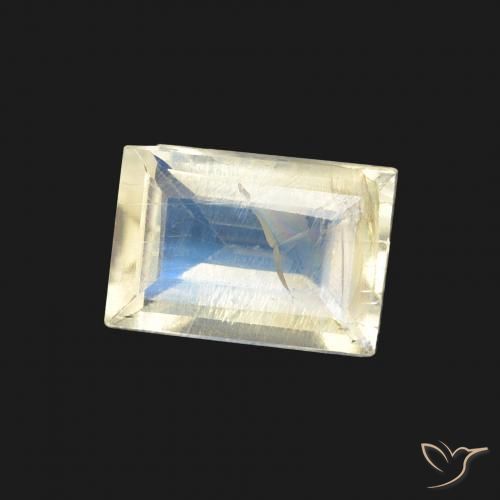 Pedra da Lua Arco-Íris Branco azulado Natural 0.76ct, baguete, Transparente