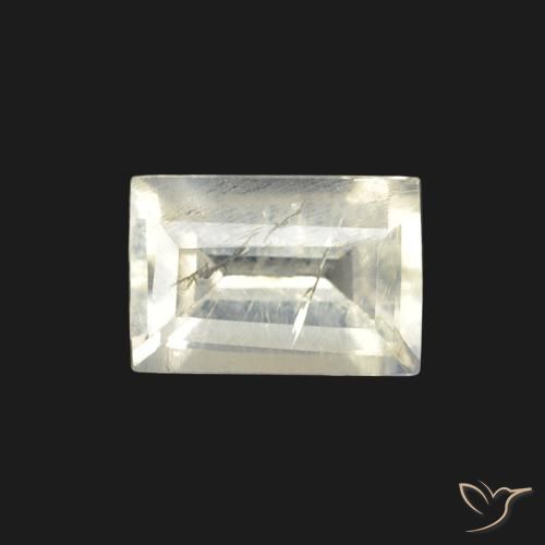 0.59ct Natural Branco azulado Pedra da Lua Arco-Íris, baguete, Transparente