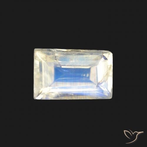 0.51ct Natural Branco azulado Pedra da Lua Arco-Íris, baguete, Transparente